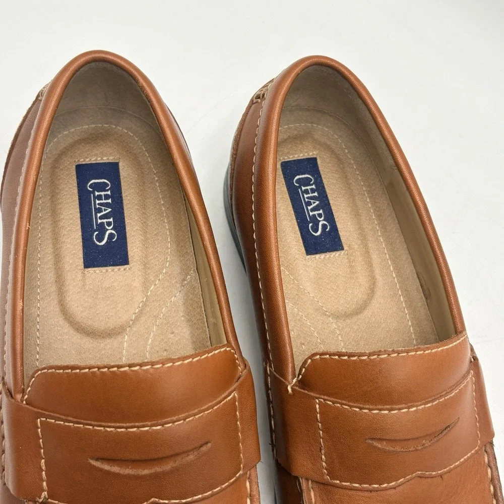 Chaps Ralph Lauren Mens 9.5 Leather Brown Tan Contributor Penny Loafer Slip-On